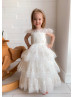 Cap Sleeves Ivory Lace Tulle Cupcake Flower Girl Dress